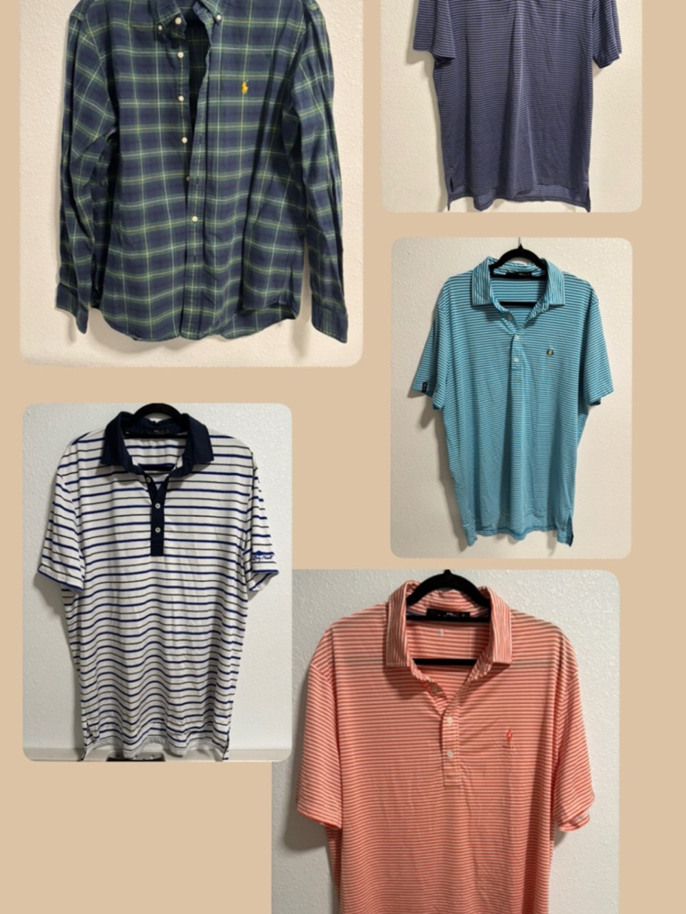 Ralph Lauren Mixed Stripe Polo Lot with Green Plaid Shirt